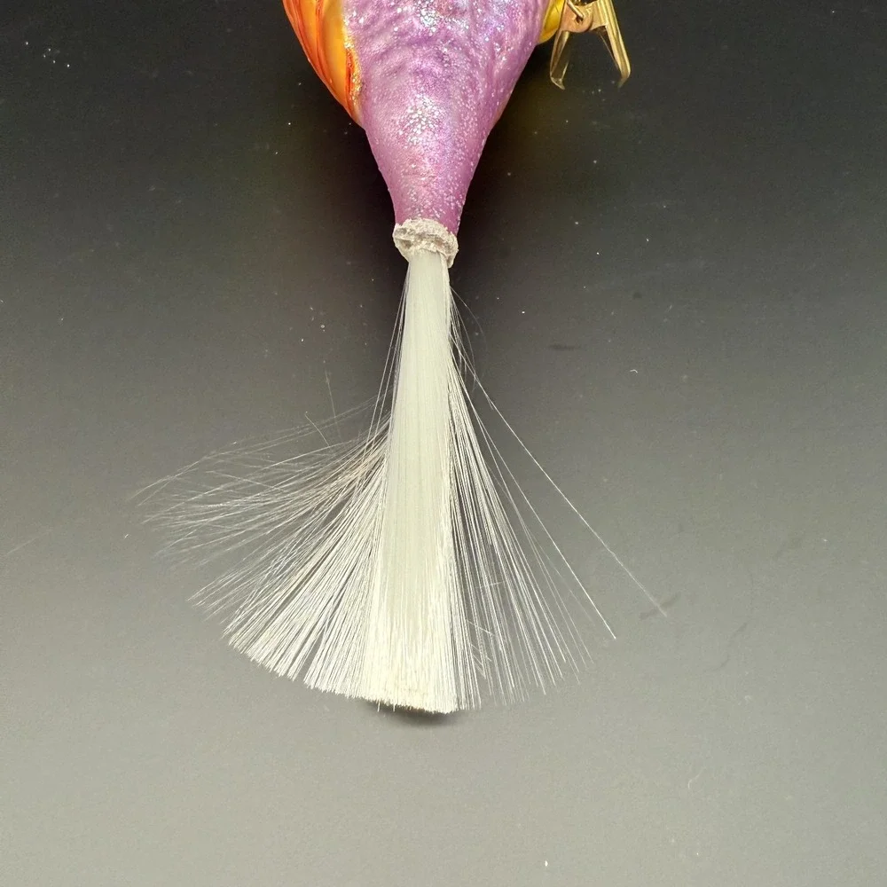 Christopher Radko Polly Wanna Parrot Ornament Glass‎ Clip On Spun Tail Pink VTG